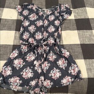 LOFT Black and Pink Floral Jumpsuit